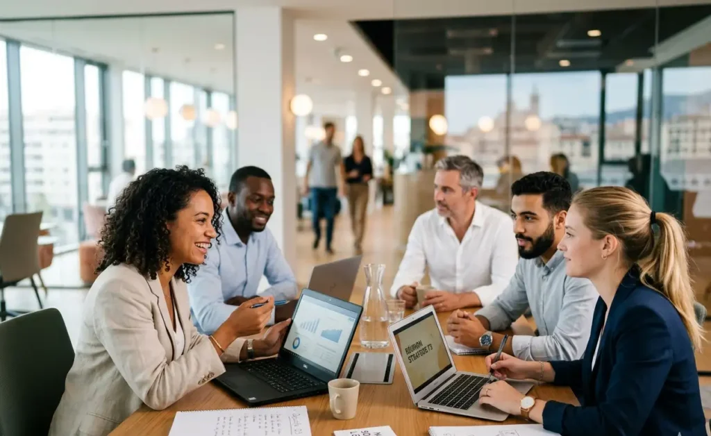 Equipe de travail en salle de réunion
